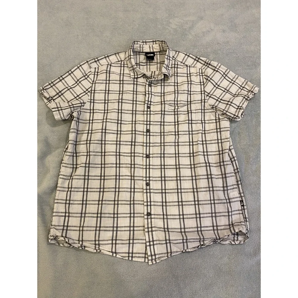 The North Face Shirt Mens Large Short Sleeve Button Up Casual Plaid White XL